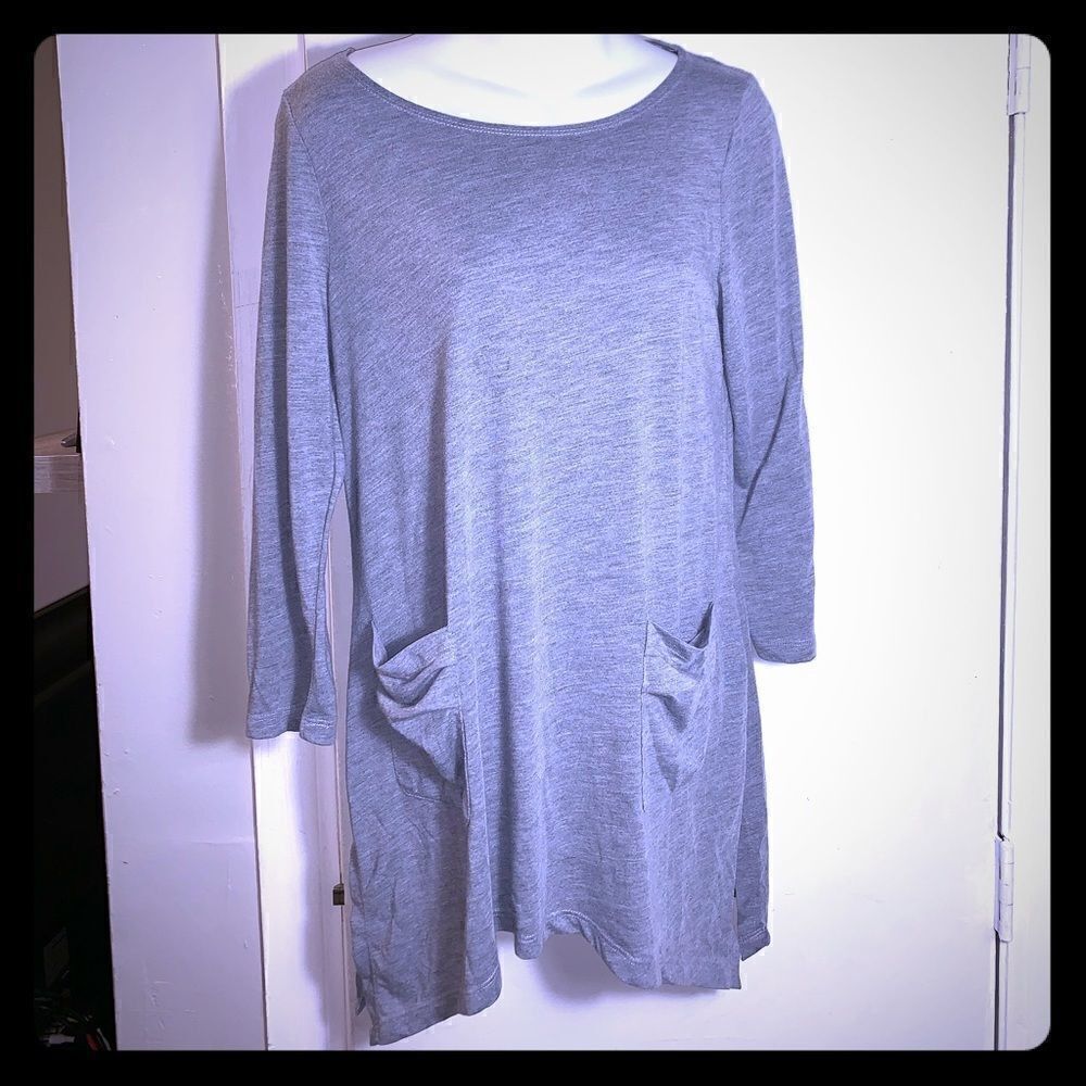 AUGUST SILK Grey 3/4 Sleeve Tunic With Pockets-M